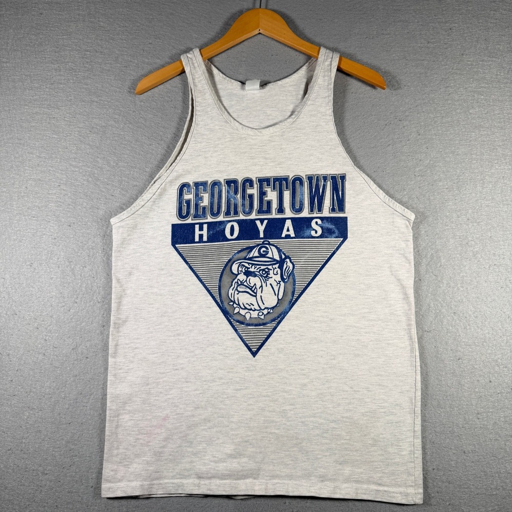 Vintage Georgetown Hoyas Tank Top Mens Gray Graphic Jack the Bulldog NCAA 12897
